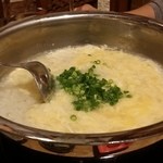 とらふぐ城 - 【H27.12.31】特大てっちり→雑炊。お葱投入。