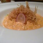 フレンチ割烹 宿 - 海老の旨みがたっぷりのアメリケーヌ雑炊、カダイフ添え