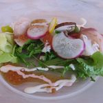 鰤のカルパッチョ、生姜の香りのソースのアップ(2016.01)