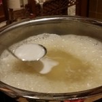 とらふぐ城 - 【H27.12.31】特大てっちり→雑炊。灰汁取り。