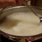 とらふぐ城 - 【H27.12.31】特大てっちり→雑炊。攪拌。