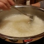 とらふぐ城 - 【H27.12.31】特大てっちり→雑炊。攪拌。