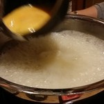 とらふぐ城 - 【H27.12.31】特大てっちり→雑炊。卵投入。