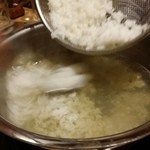 とらふぐ城 - 【H27.12.31】特大てっちり→雑炊。お米投入。