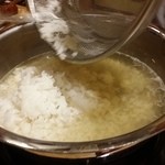 とらふぐ城 - 【H27.12.31】特大てっちり→雑炊。お米投入。