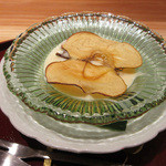 竹ざき - 9】デザート:りんごのスープ(生クリーム&ミルクなど)中に苺入り(2015.12月)