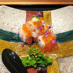 竹ざき - 7】酢物:ズワイ蟹の千枚漬け巻き いくら 土佐酢ジュレ(2015.12月)