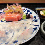 竹ざき - 3】向付：河豚(鱈白子のポン酢で) 鮪中とろ(2015.12月)