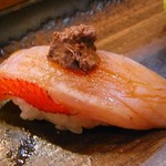 寿司栄 - 金目炙り、肝添え