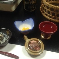 料亭 やまさ旅館 - 先付のエンペラ，卵，肝，生血の日本酒割