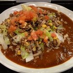 カルダモン． - 挽き肉とシメジ、コーンの炒めレタス和えカレー