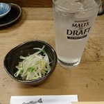 やまぐち - レモンサワー  400円  おとうし(もやしと水菜のおひたし)