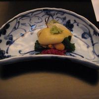 室町 和久傳 - 蕪、ネギ、菊花の玉味噌掛けのアップ(2015.12)