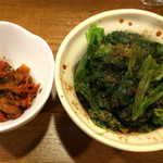 麺通 -  辛子高菜 おつまみほうれん草 100円