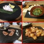 鶏料理ひとりひとり - 中山牛タン炙り（粗切り山葵添え）、砂ズリアヒージョ、ぼんじり味噌漬け焼
