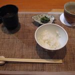 割烹 つち屋 - ご飯、赤出汁、香の物(2015.10)
