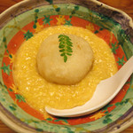 郷土料理 おが - じゃが芋の雲丹入り団子　トウモロコシ餡。優しい味でした(^^)