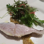 オステリア・オリエーラ - 28年1月　千葉飯岡　鰆　焼き茄子ピュレ　炭塩