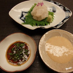 かわはぎを肝醤油とポン酢それぞれで。