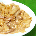 Fettuccine handmade pasta with porcini cream sauce