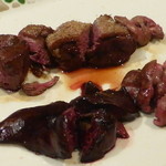 柳家 - 尾長鴨レバー、ハツ、胸肉