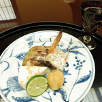 名古屋 浅田 - １月：焼き物（のど黒一夜干し、蕪寿司、酢橘、染めおろし）