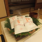 旅亭半水廬 - 焼物　奉書焼き　甘鯛酒汐焼　長崎和牛　車海老　栗　銀杏　紅葉麩