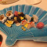 旅亭半水廬 - 造里　紅葉鯛　烏賊　鰹燻し　あしらい　山葵　特製ぽん酢