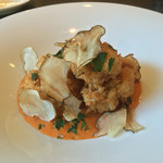 カーサ・デル・チーボ - グリッシーニの衣を纏った真鱈の白子 車海老のスープに浮かべて