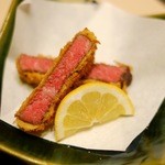 西麻布けんしろう - 2016年1月訪問　イチボカツ　低温調理で中まで火が通り初体験食感