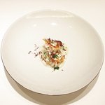 アビス - ランチコース 5100円 の焼き白子、フォアグラのソテー、カリフラワーのピューレ、生カリフラワー、アマランサス葉添え