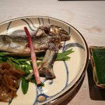 くろぎ - 大分県大野川鮎の塩焼き　たで酢　はじかみ生姜