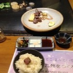 食房 小川 - ポン酢、岩塩、タレ、ワサビ醤油と味を選べるのは良かったです❤︎