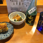 Happouzushi - お通し／玉子、ウルイ酢みそ、和田来辛口純米