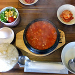 コッテジ - カキ入り豆腐チゲランチ（激辛；大盛り）（２０１６年１月）