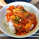 コッテジ - カキ入り豆腐チゲランチ（激辛）（ご飯にかけて）（２０１６年１月）