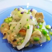 ピ・グレコ - サフラン風味の焼きリゾット
                　愛知大アサリと剣先イカのラグー
                