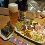 藍風珈琲店 - 己書プレートとオリオンビール＠２０１６．０１