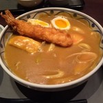 若鯱家 - カレーうどんにえびふりゃ〜と半熟たまご天を追加♡  
            辛さほどほど、老若男女問わずといった味わい。
            うどんは極太。
            エプロンを用意してくれるのも安心できる。
            イイね！ 