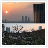 セント レジス ホテル 大阪 - 日本庭園とバスルームからの夕日