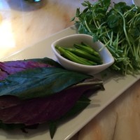 イベリコ・バル 門仲 - しゃぶしゃぶの野菜は豆苗、金時草、金針菜。独特の食感と香りが実に良いです。
