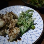 圭 - 超濃い！:あん肝天ぷら 黒酢ソースは熱燗にも負けないアテだね。