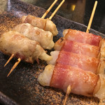 串鳥番外地 - 新生姜豚巻、もちベーコン。