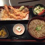 Dempachi - 大海老天丼と更科ごまそば定食\1,000税込（2015/11）