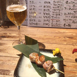 Kannai Motsuyaki Nonki - 生ビール(小)/豚しそ