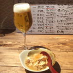 関内もつ焼のんき - 生ビール(小)/もつ煮込み