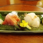 日本料理 梅林 - お造り：白魚、クエ、マグロ、イカ