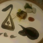 IZAKAYA芥 - 鰆の山椒焼き大葉ソース　魚の字はイカスミで書かれてます(^^)/