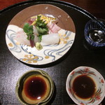 日本料理 幸庵 - 刺身　ヒラメ、イカ、ブリ
