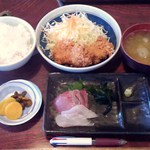 Tonkatsu Warashikko - Bランチ（お刺身とひれ一口かつ3個）770円